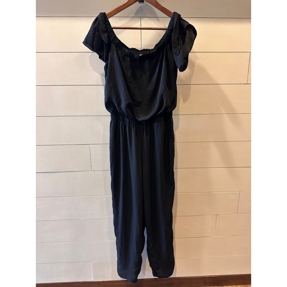 Express Black Off The Shoulder Jumpsuit Short Flutter Sleeve Tie Detail Medium